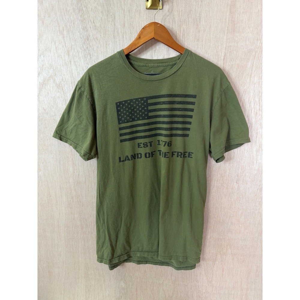 General Standard Mens Large Olive Green American Flag Land of the Free T-Shirt